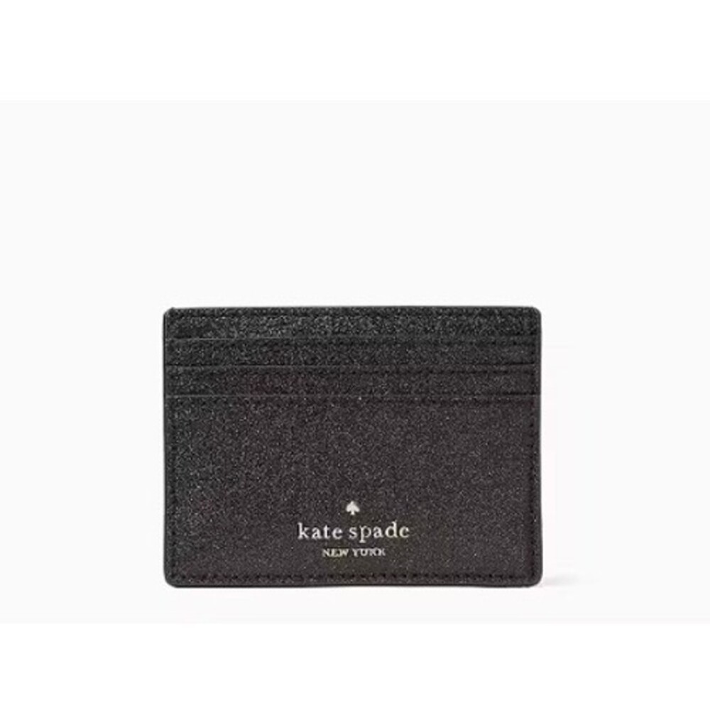 Kate Spade New York Black Glitter Slim Card Holder Wallet New In Box